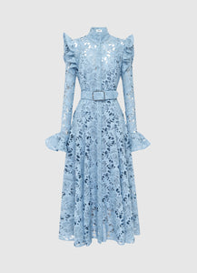 Aliyah Lace Butterfly Sleeve Midi Dress - Powder Blue