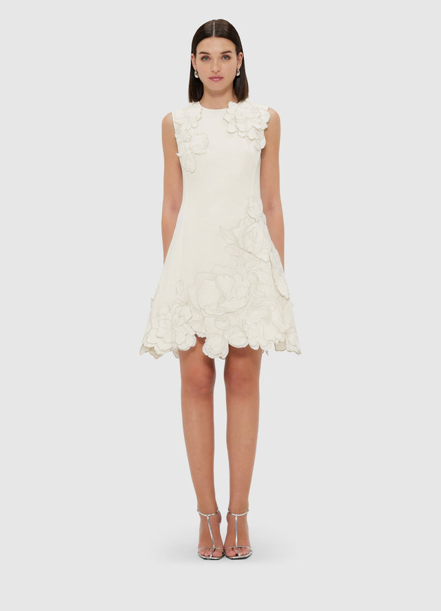 Exclusive Leo Lin Chloe Appliqué Sleeveless Mini Dress - Vanilla