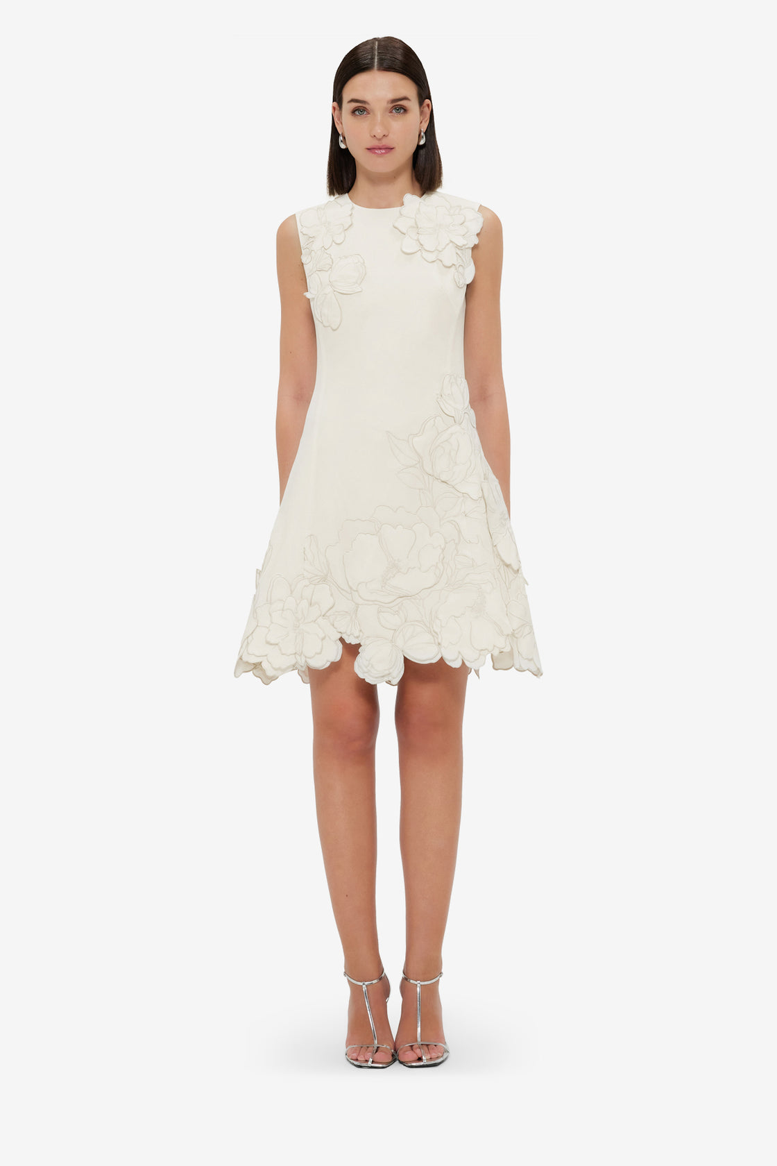 Exclusive Leo Lin Chloe Appliqué Sleeveless Mini Dress - Vanilla