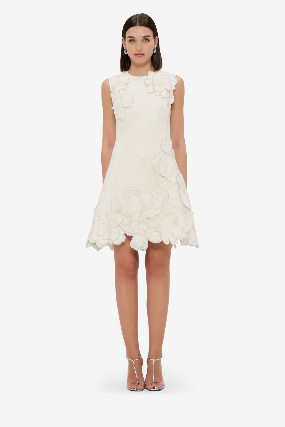 Exclusive Leo Lin Chloe Appliqué Sleeveless Mini Dress - Vanilla