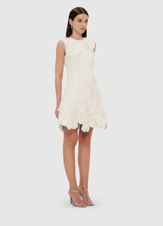 Exclusive Leo Lin Chloe Appliqué Sleeveless Mini Dress - Vanilla