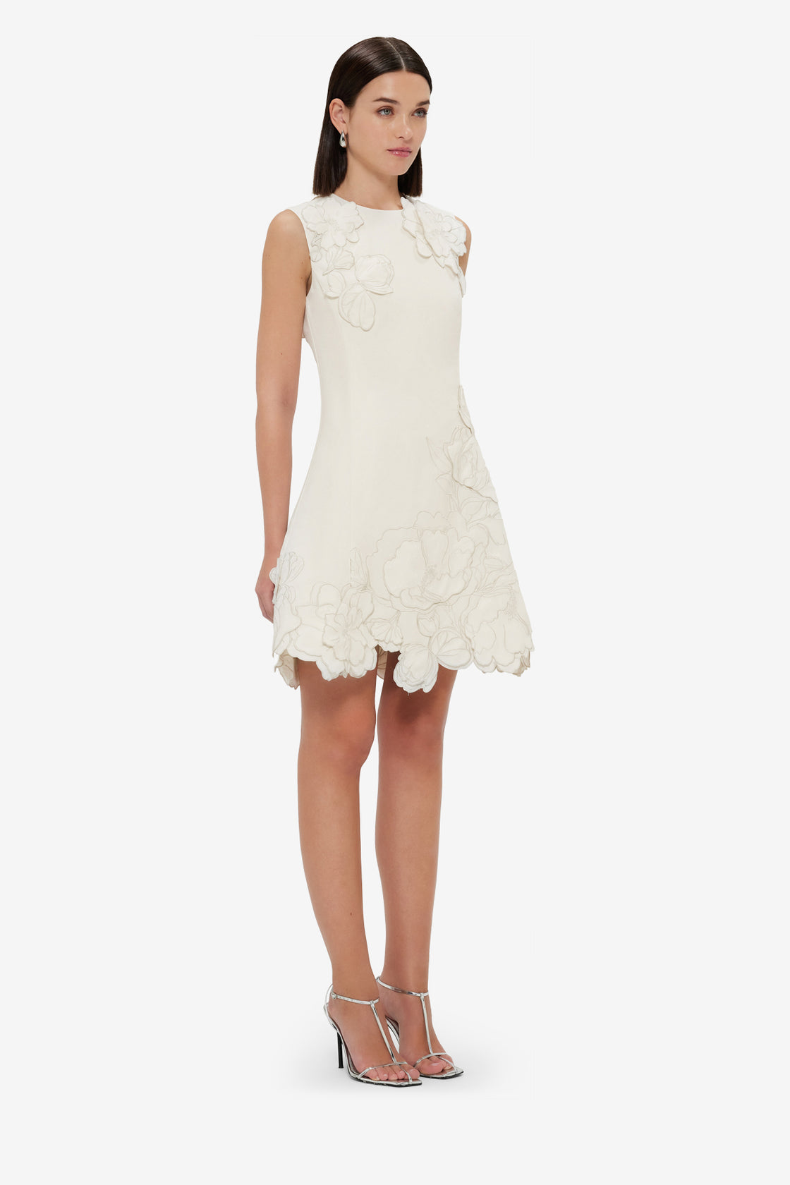 Exclusive Leo Lin Chloe Appliqué Sleeveless Mini Dress - Vanilla