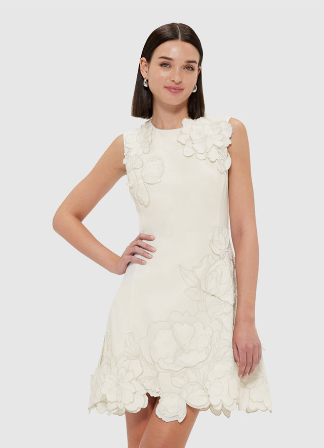 Exclusive Leo Lin Chloe Appliqué Sleeveless Mini Dress - Vanilla