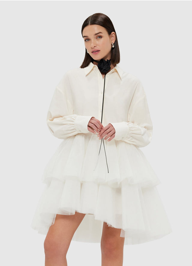 Exclusive Leo Lin Ivy Tiered Mini Dress - Vanilla