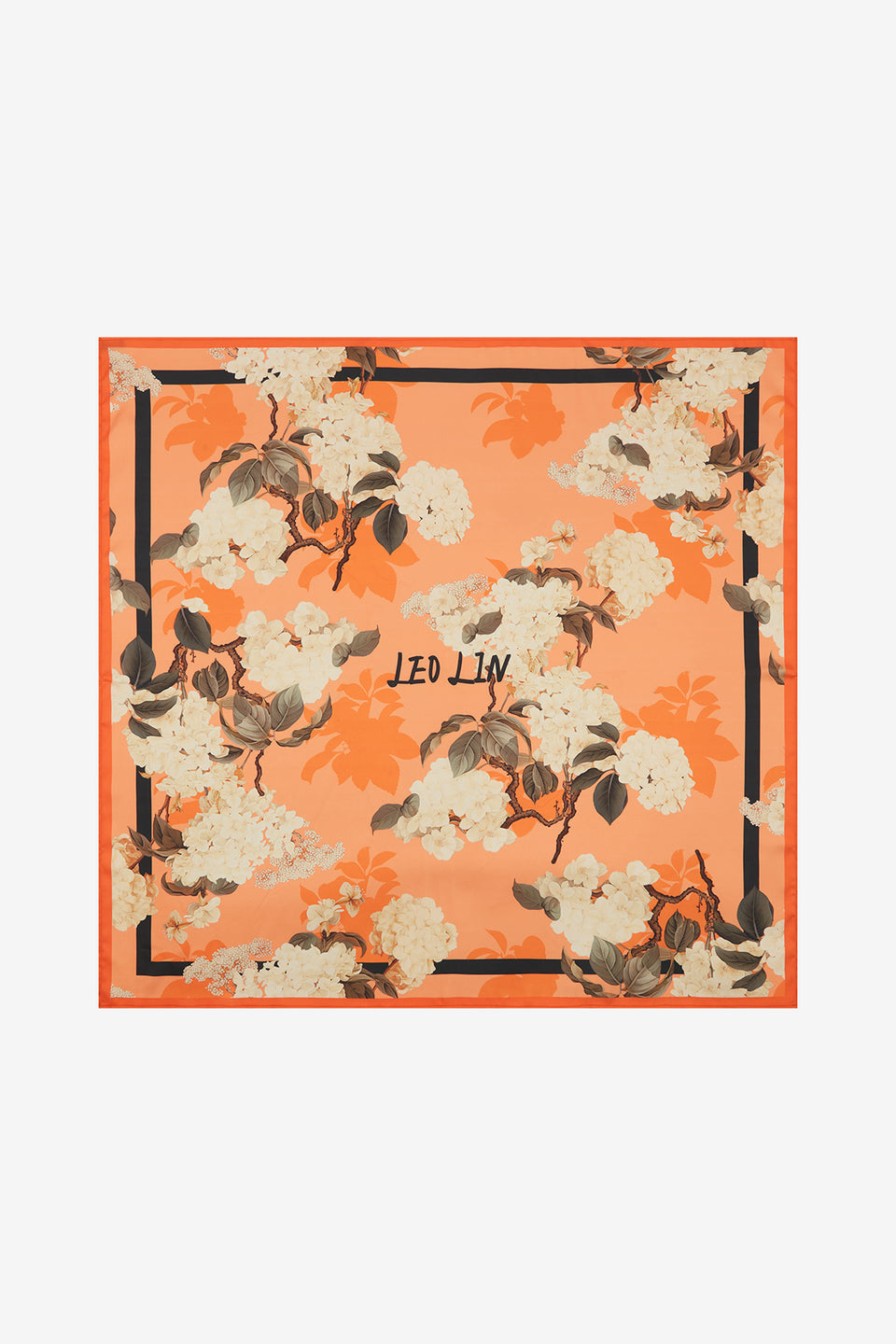 Exclusive Leo Lin Small Scarf - Hydrangea Print in Tangerine
