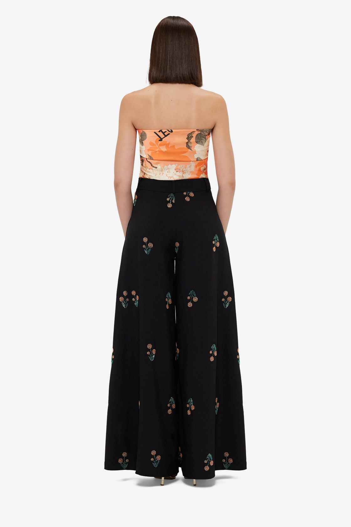 Exclusive Leo Lin Small Scarf - Hydrangea Print in Tangerine