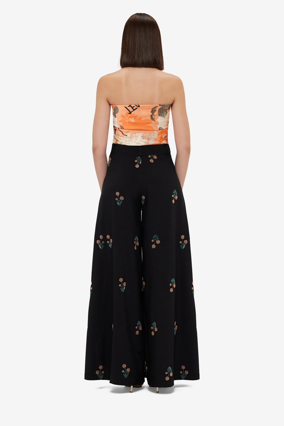 Exclusive Leo Lin Small Scarf - Hydrangea Print in Tangerine