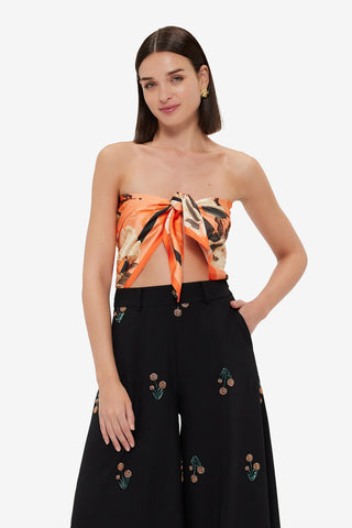 Exclusive Leo Lin Small Scarf - Hydrangea Print in Tangerine