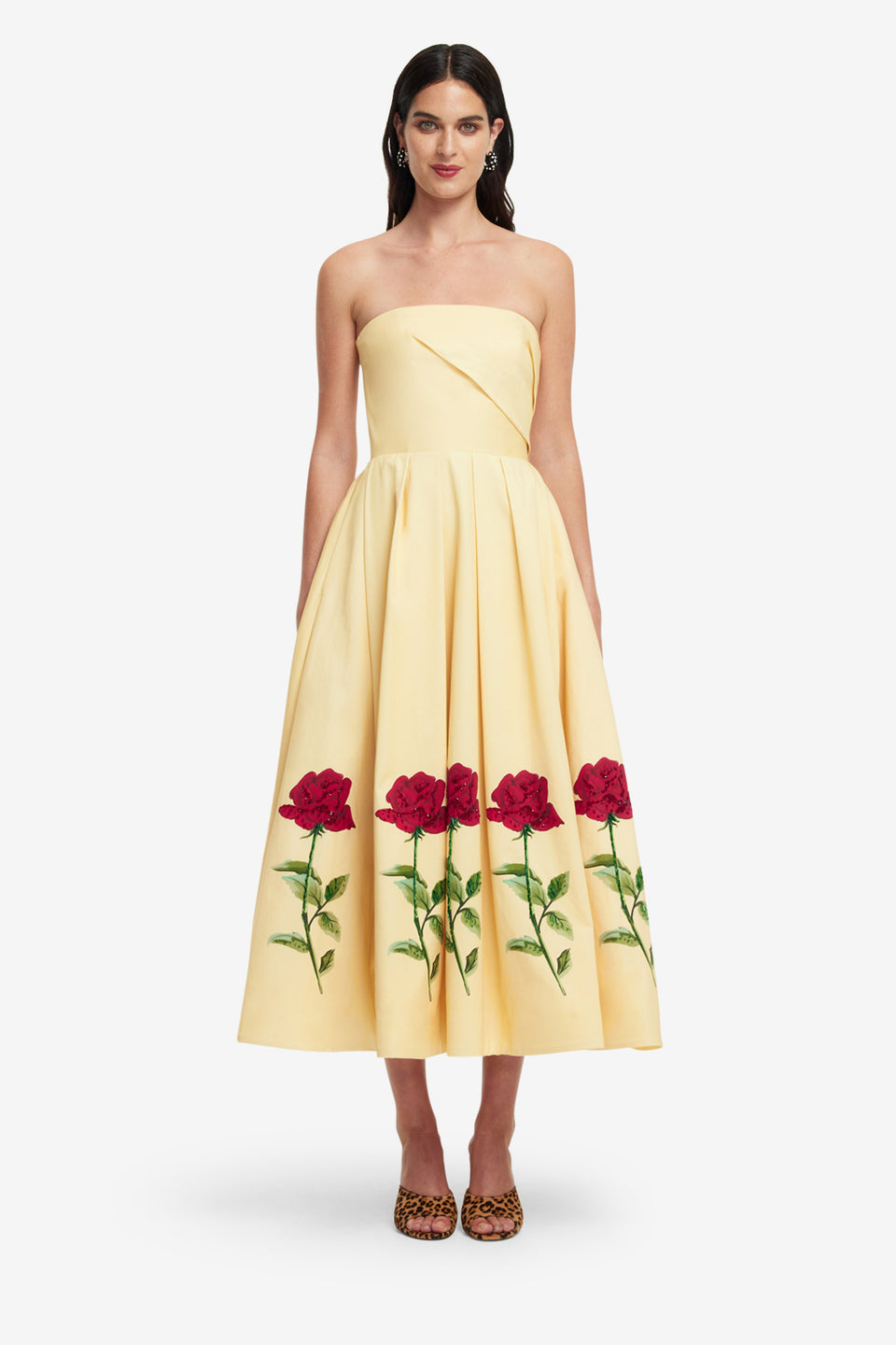 Exclusive LEO LIN Lynn Embellished Rose Bustier Midi Dress - Butter