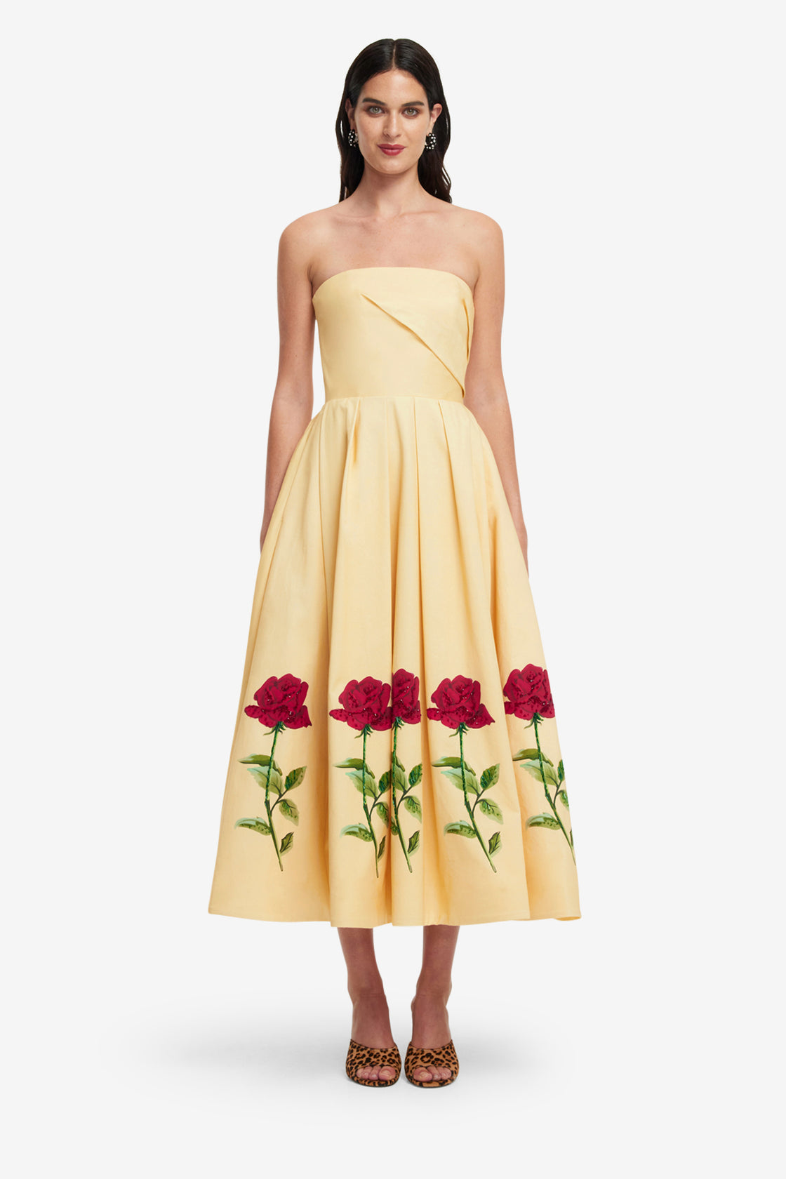 Lynn Embellished Rose Bustier Midi Dress - Butter LEO LIN Lynn Embellished Rose Bustier Midi Dress - Butter LEO LIN