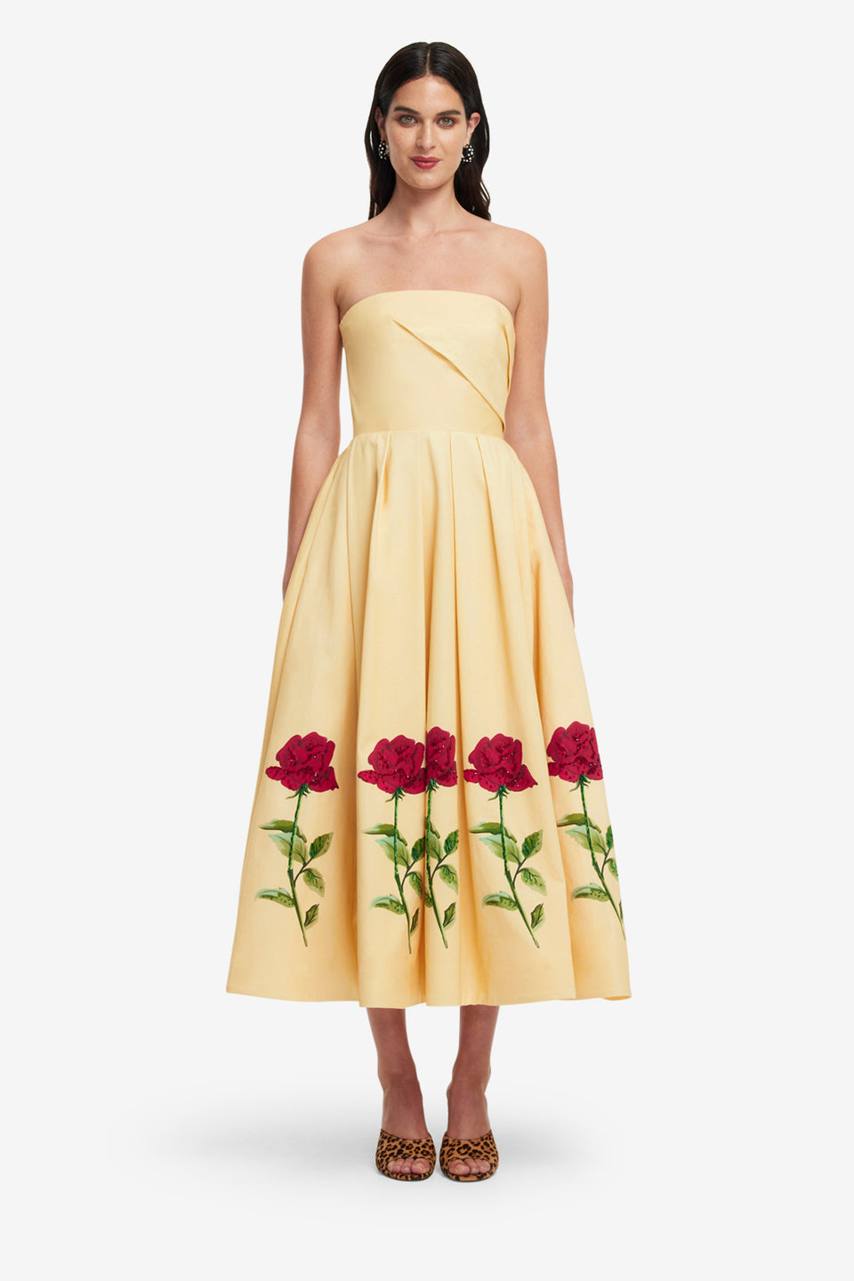 Exclusive LEO LIN Lynn Embellished Rose Bustier Midi Dress - Butter