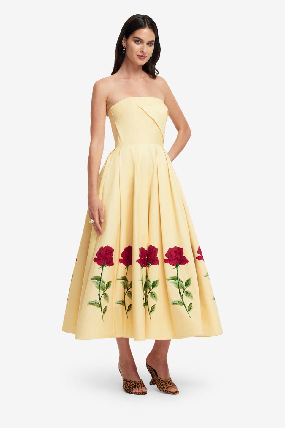 Exclusive LEO LIN Lynn Embellished Rose Bustier Midi Dress - Butter