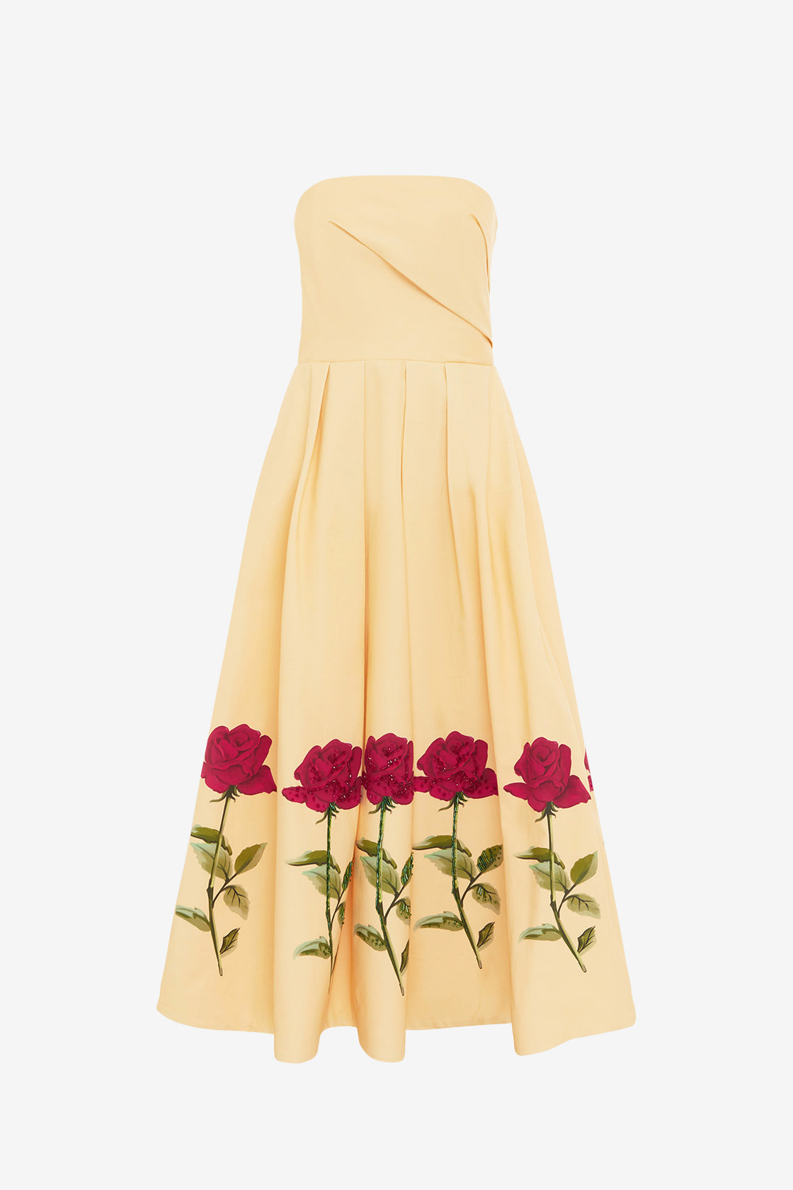 Lynn Embellished Rose Bustier Midi Dress - Butter LEO LIN Lynn Embellished Rose Bustier Midi Dress - Butter LEO LIN