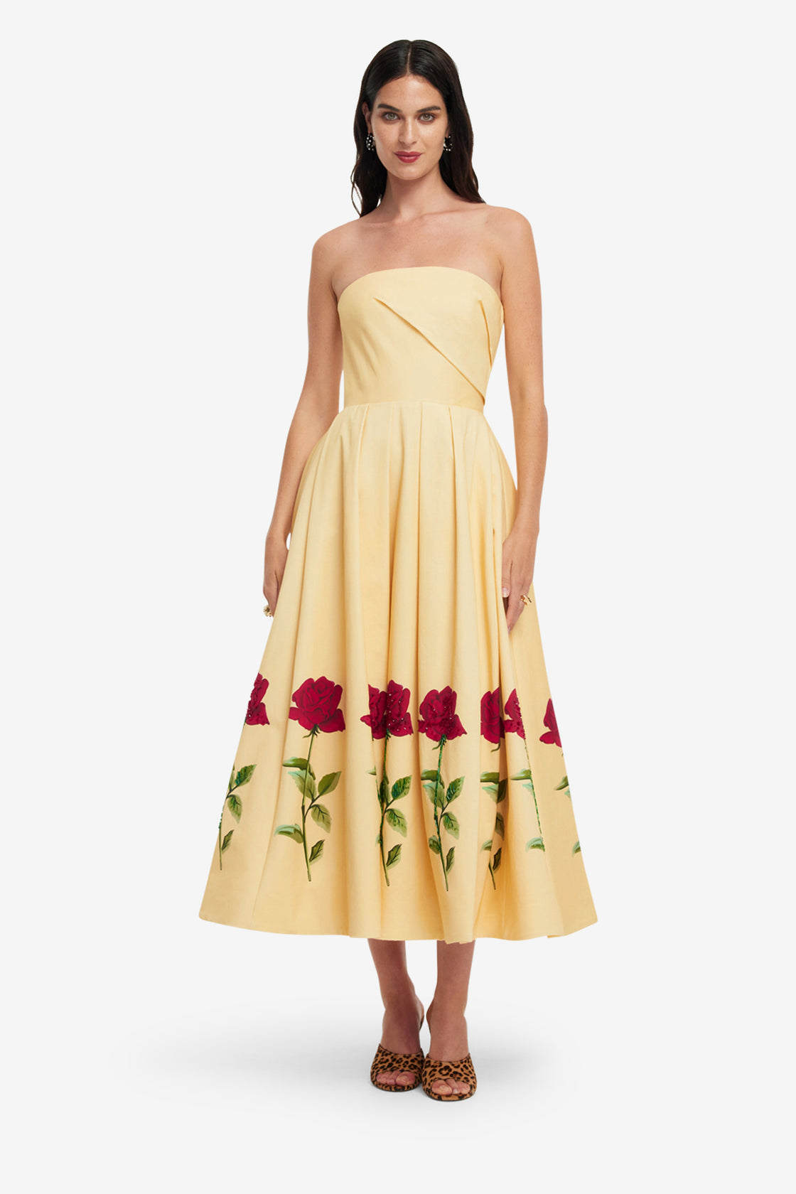 Exclusive LEO LIN Lynn Embellished Rose Bustier Midi Dress - Butter