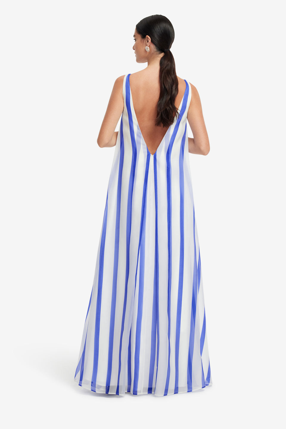 Exclusive LEO LIN Yumei Striped Open Back Gown - Navy