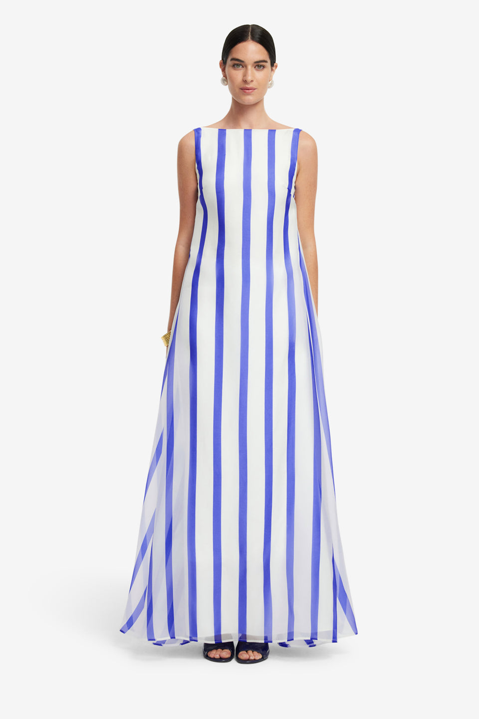 Exclusive LEO LIN Yumei Striped Open Back Gown - Navy