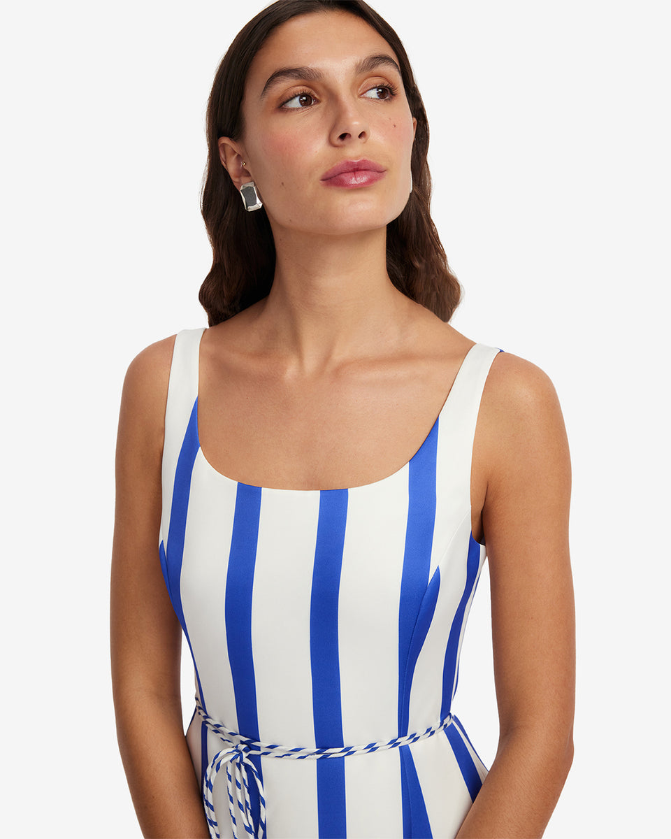 Exclusive LEO LIN Serafina Striped Maxi Dress - Navy