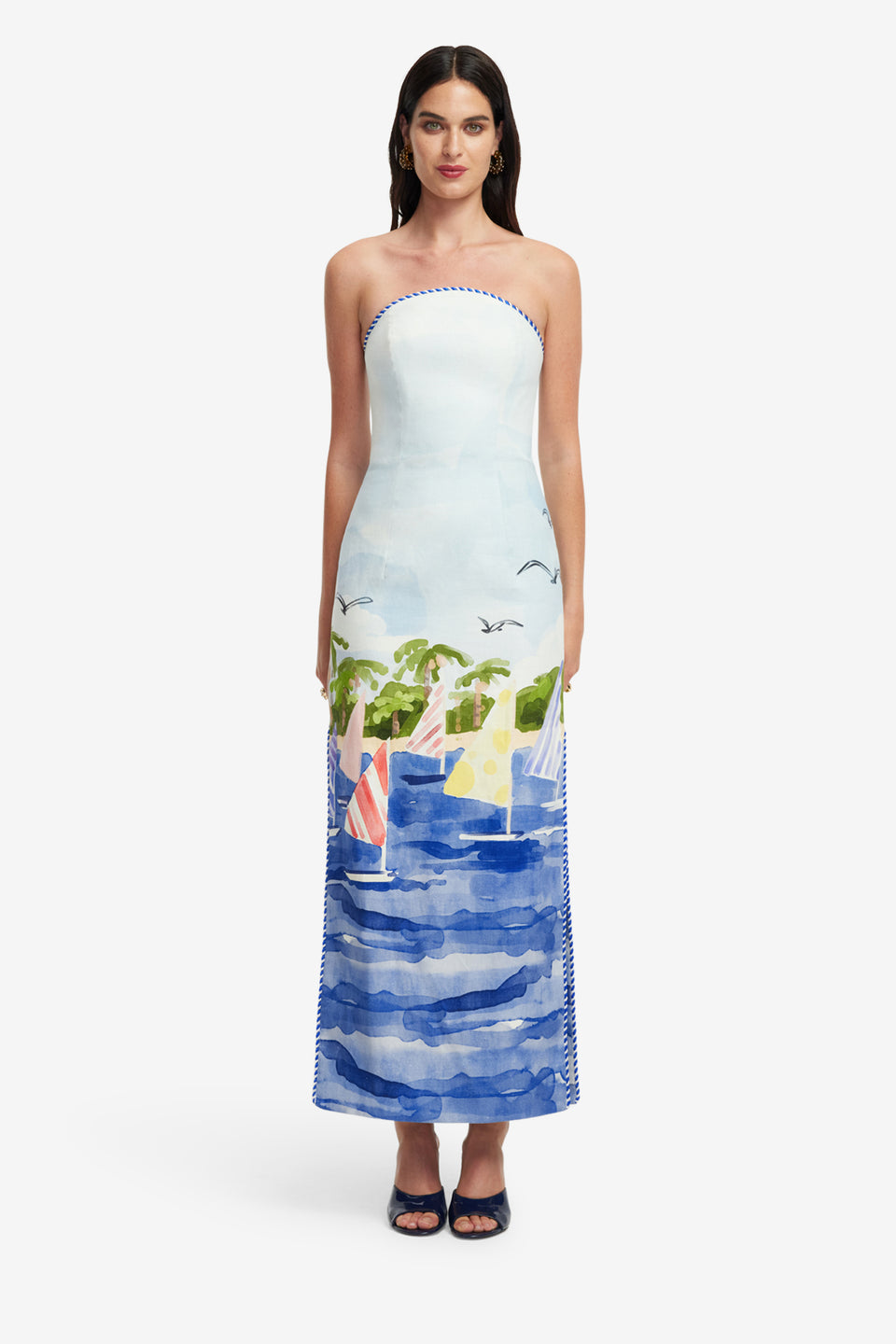 Exclusive LEO LIN Ava Bustier Maxi Dress - Nautical Print