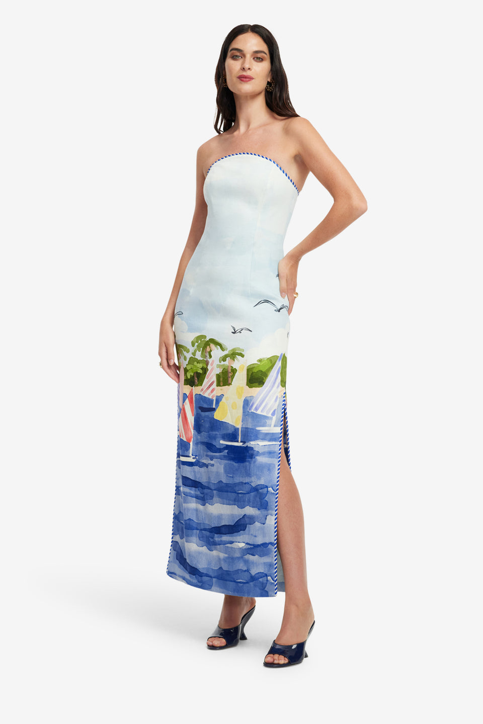 Exclusive LEO LIN Ava Bustier Maxi Dress - Nautical Print