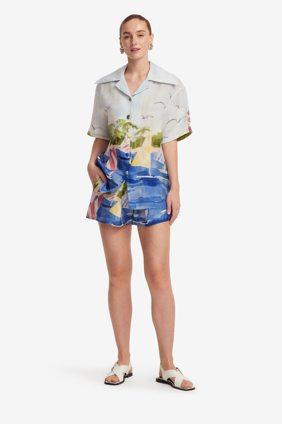 Exclusive LEO LIN Casey Silk Button Shirt - Nautical Print