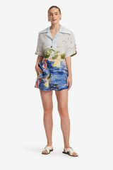 Casey Silk Button Shirt - Nautical Print Blouse/Shirts