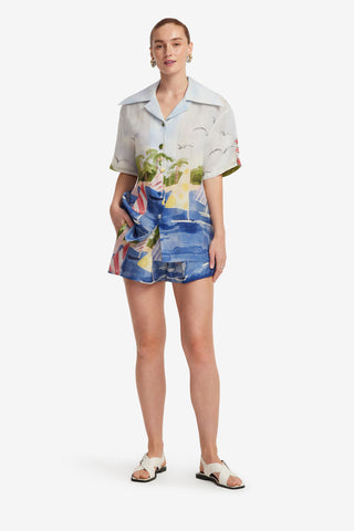 Exclusive LEO LIN Casey Silk Button Shirt - Nautical Print