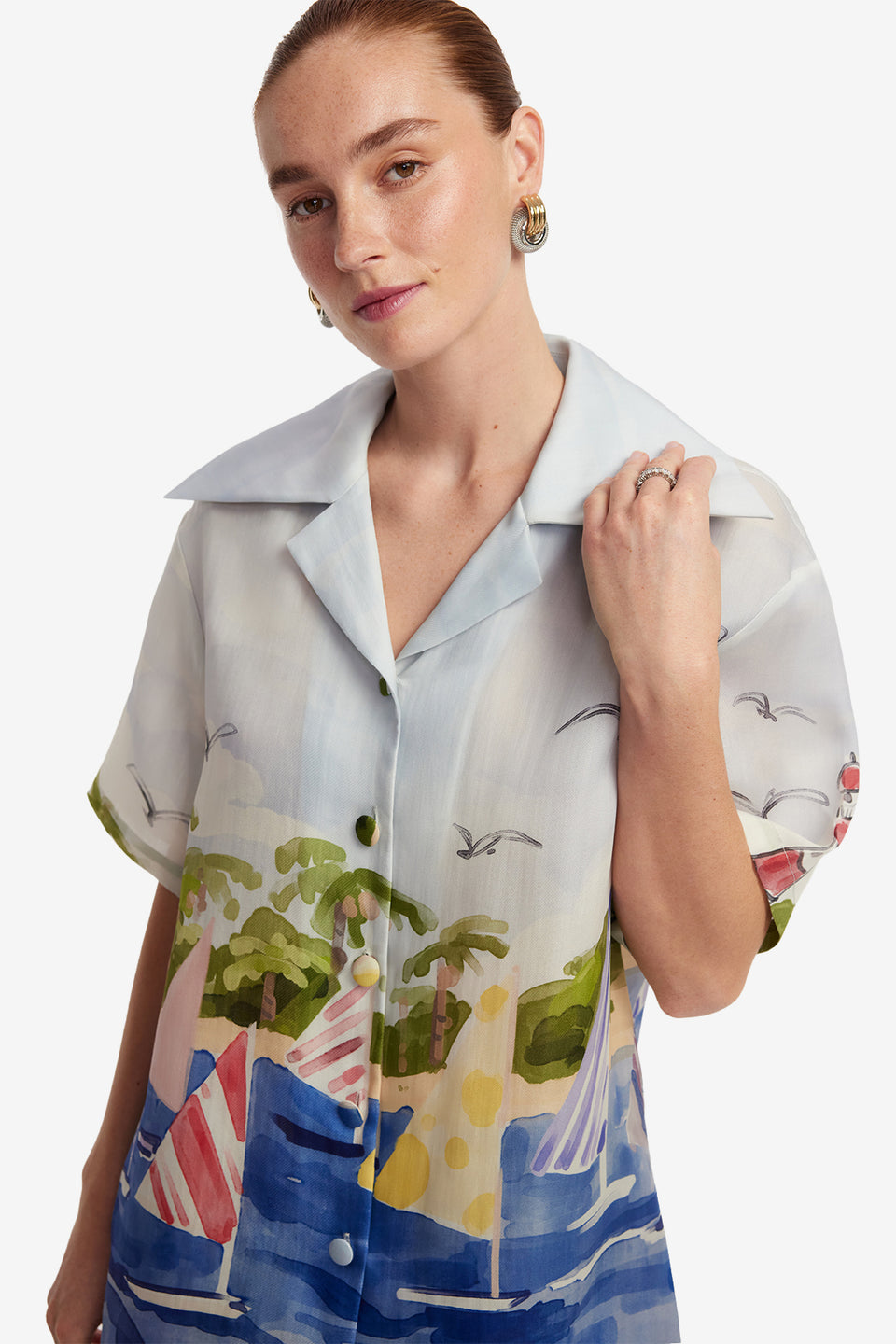 Exclusive LEO LIN Casey Silk Button Shirt - Nautical Print