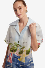 Casey Silk Button Shirt - Nautical Print Blouse/Shirts