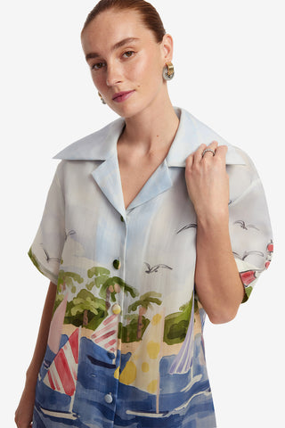 Exclusive LEO LIN Casey Silk Button Shirt - Nautical Print