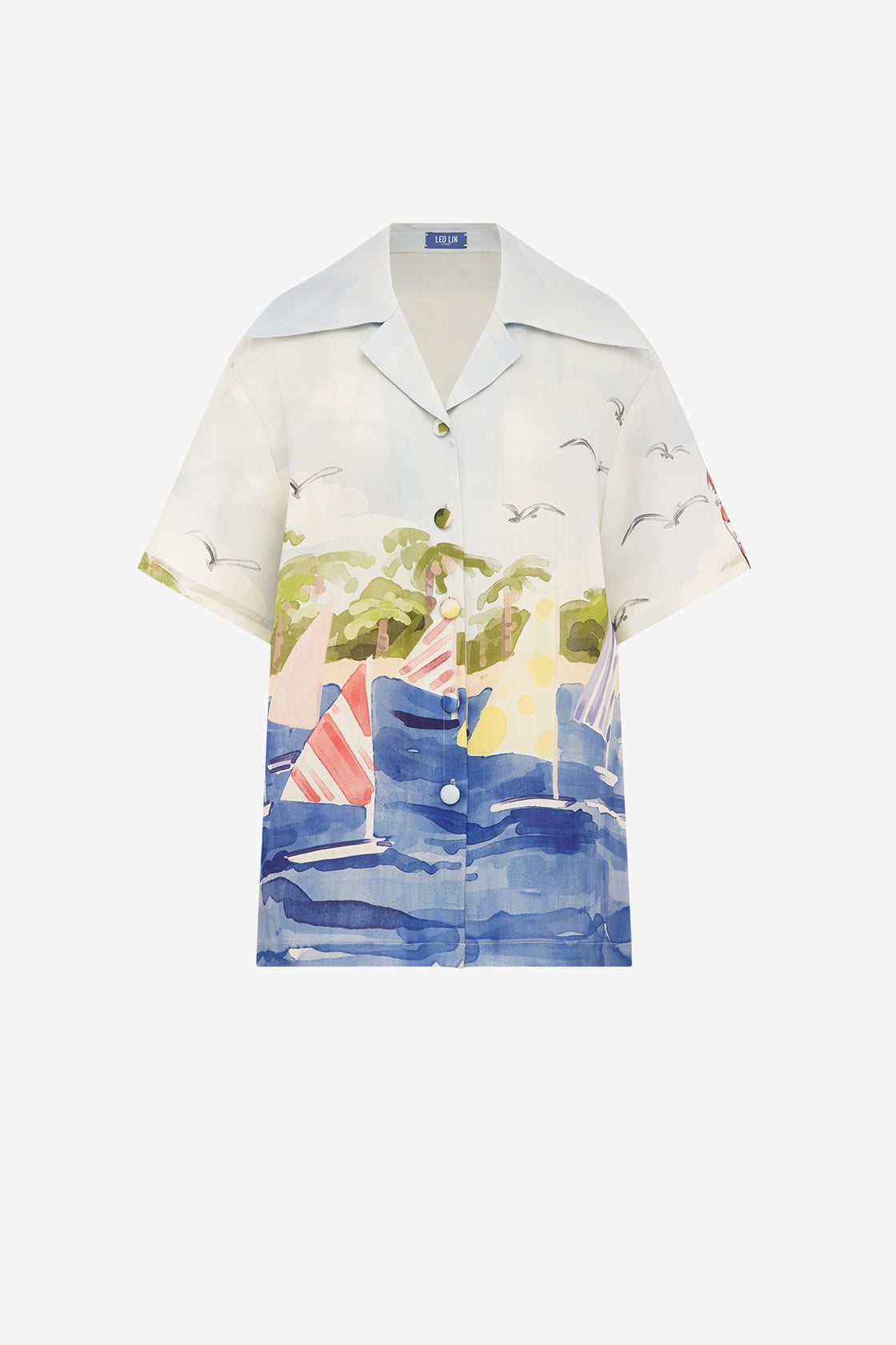 Exclusive LEO LIN Casey Silk Button Shirt - Nautical Print