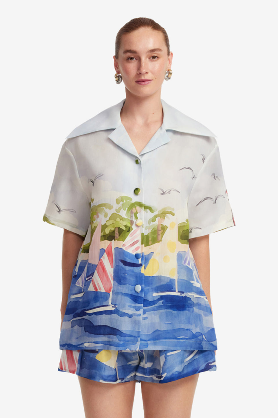 Exclusive LEO LIN Casey Silk Button Shirt - Nautical Print