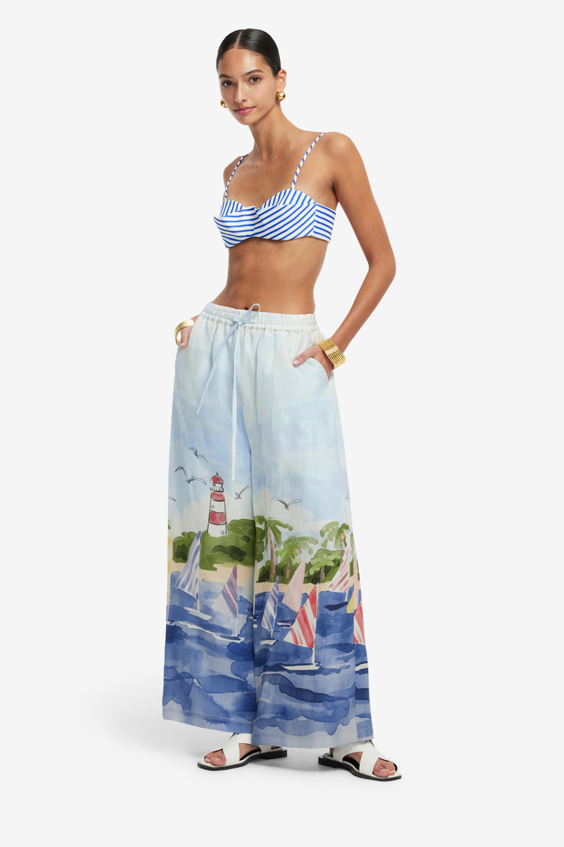Exclusive LEO LIN Jamie Wide Leg Pants - Nautical Print