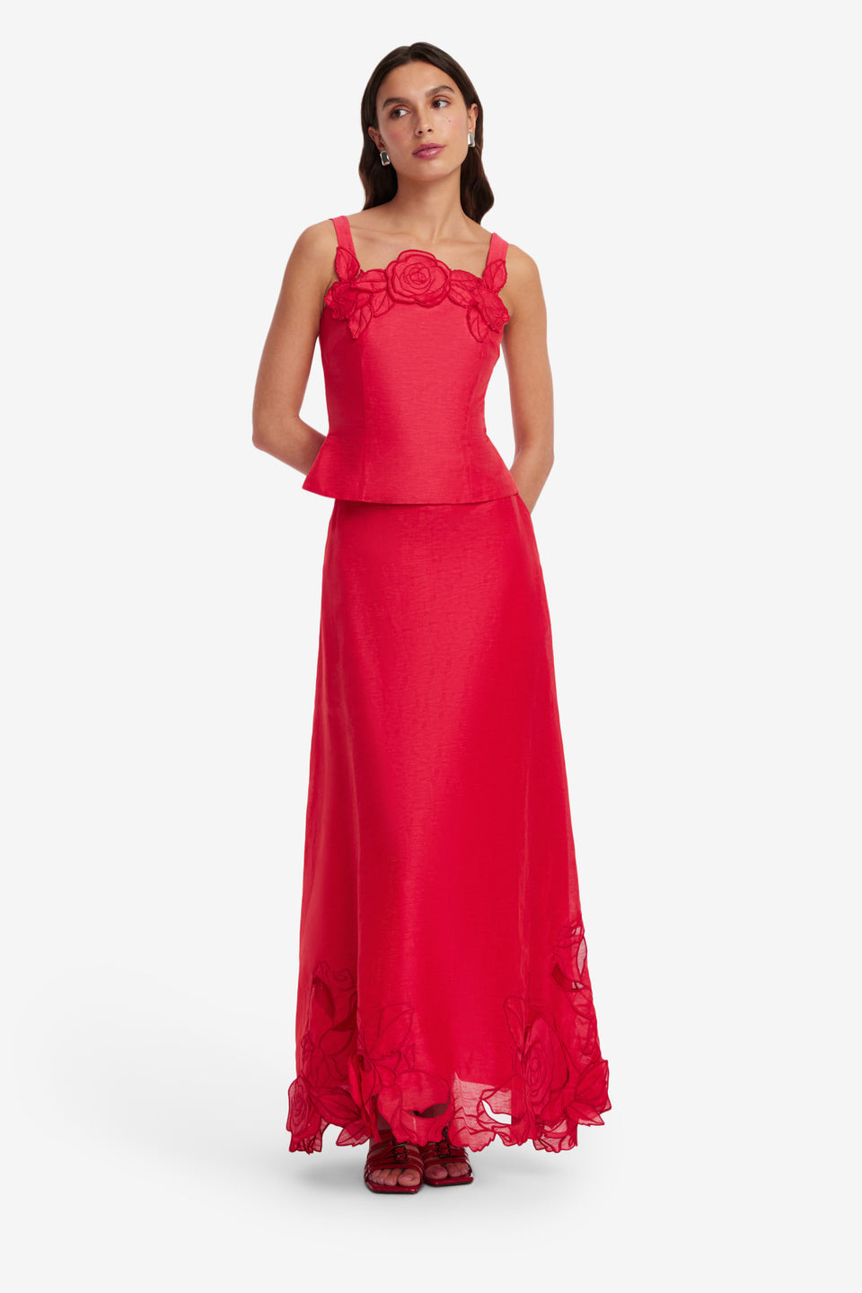 leo lin dress sale Women's Rayna Appliqu Bustier Maxi - Black A sheer mesh side panel adds understated allure Leo Lin Cotton Sale Reissbrands