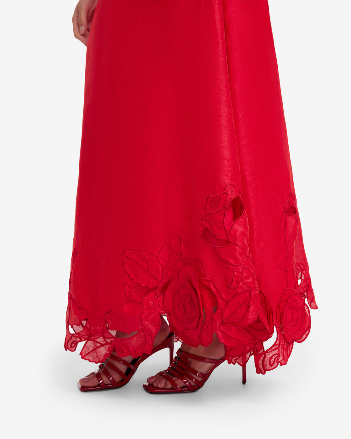 Exclusive LEO LIN Melissa Linen Applique Maxi Skirt - Scarlet