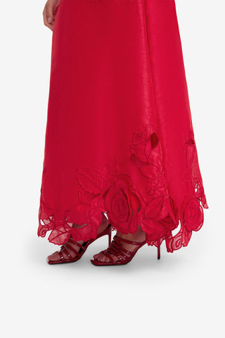 Exclusive LEO LIN Melissa Linen Applique Maxi Skirt - Scarlet