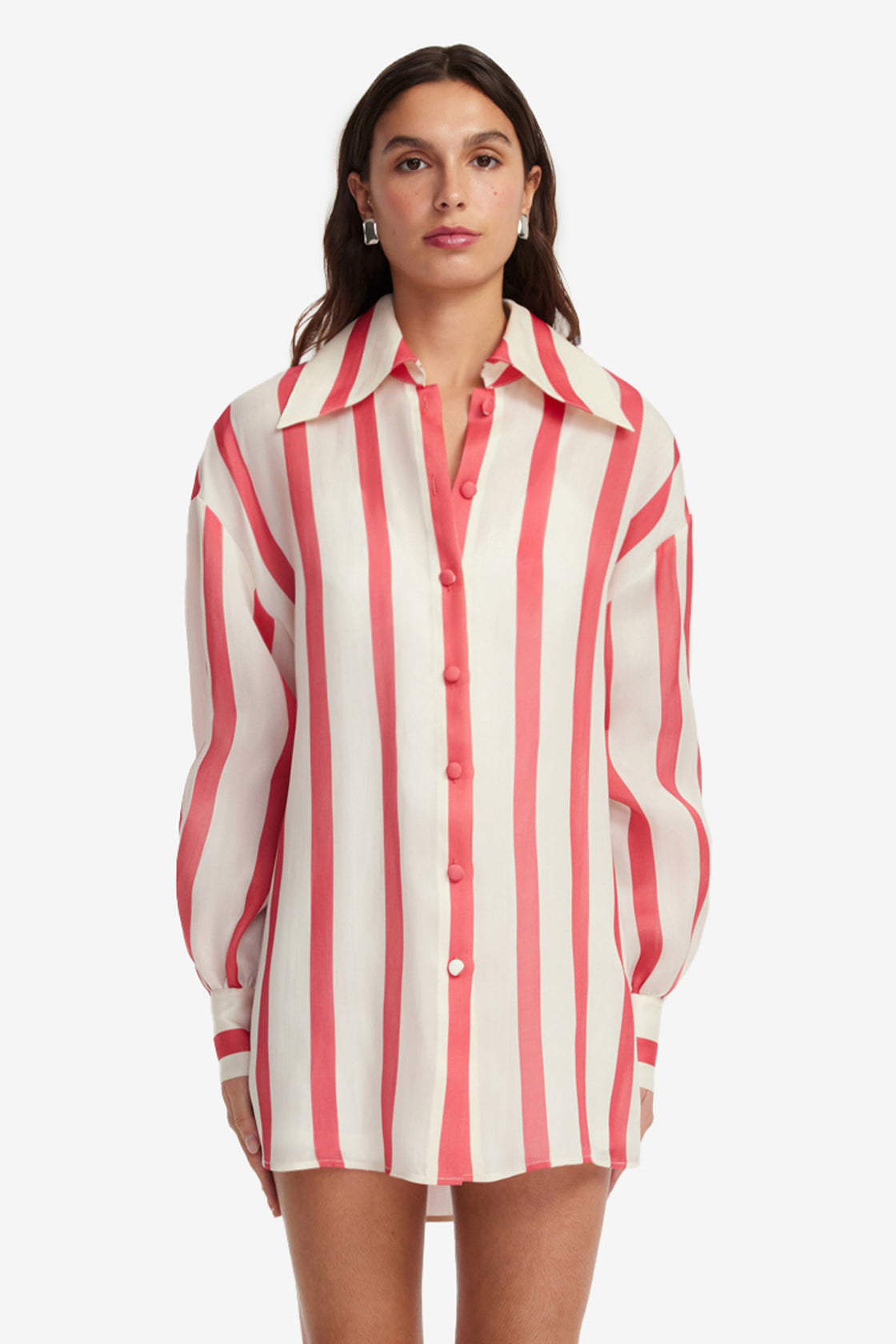 Exclusive LEO LIN Kathleen Striped Silk Blouse - Scarlet