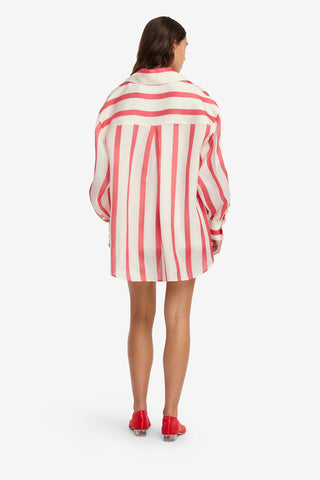 Exclusive LEO LIN Kathleen Striped Silk Blouse - Scarlet