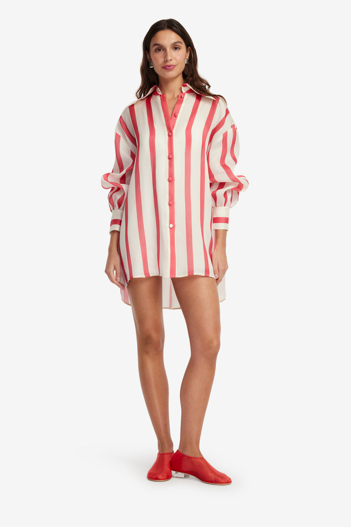 Exclusive LEO LIN Kathleen Striped Silk Blouse - Scarlet