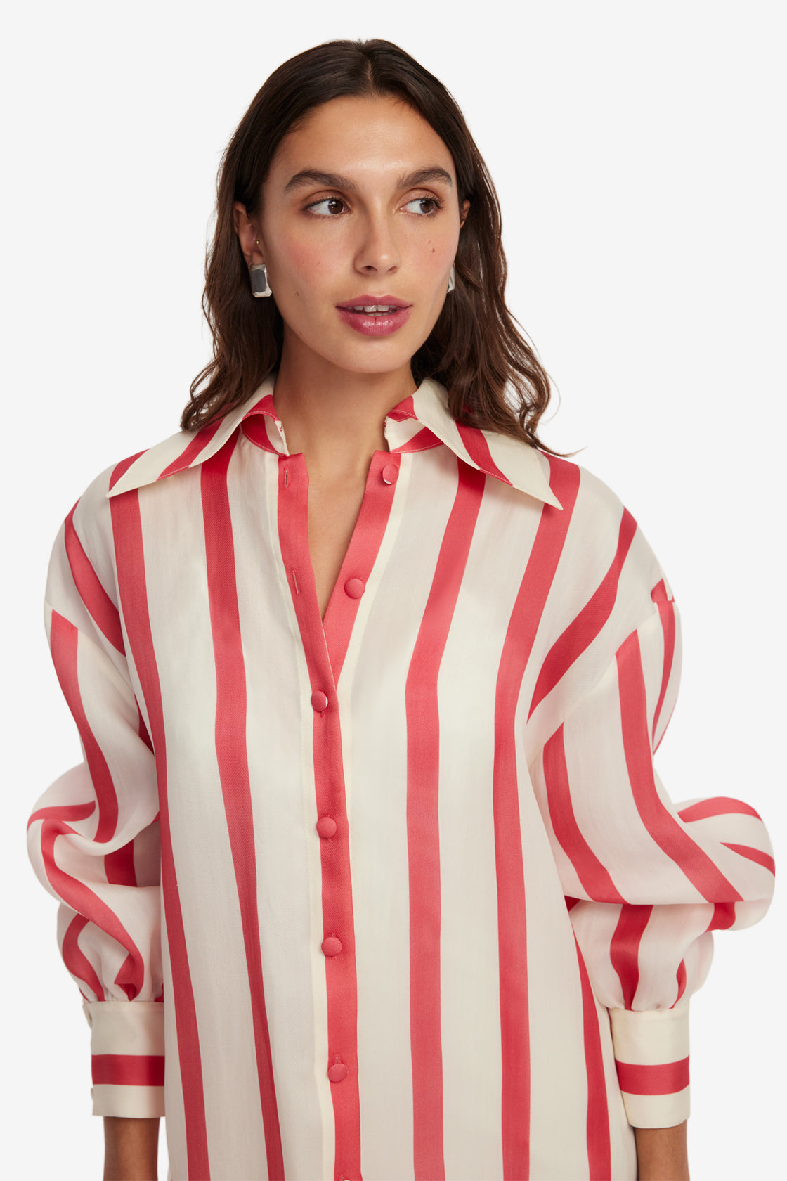 Exclusive LEO LIN Kathleen Striped Silk Blouse - Scarlet