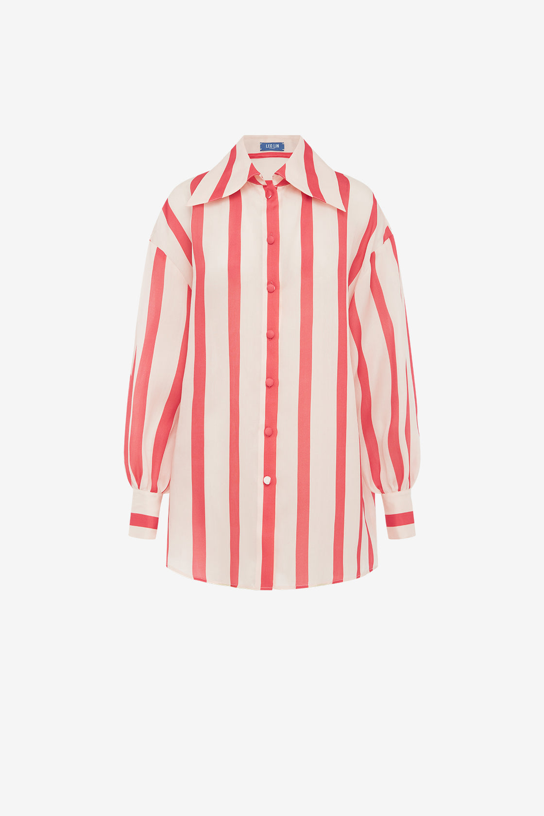 Exclusive LEO LIN Kathleen Striped Silk Blouse - Scarlet