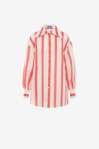 Exclusive LEO LIN Kathleen Striped Silk Blouse - Scarlet