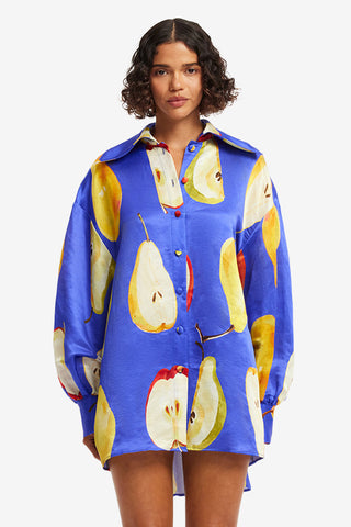 Exclusive LEO LIN Kathleen Linen Blouse - Pear Print