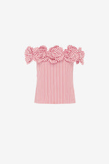 McKayla Off-Shoulder Top - Stripes in Scarlet Tops