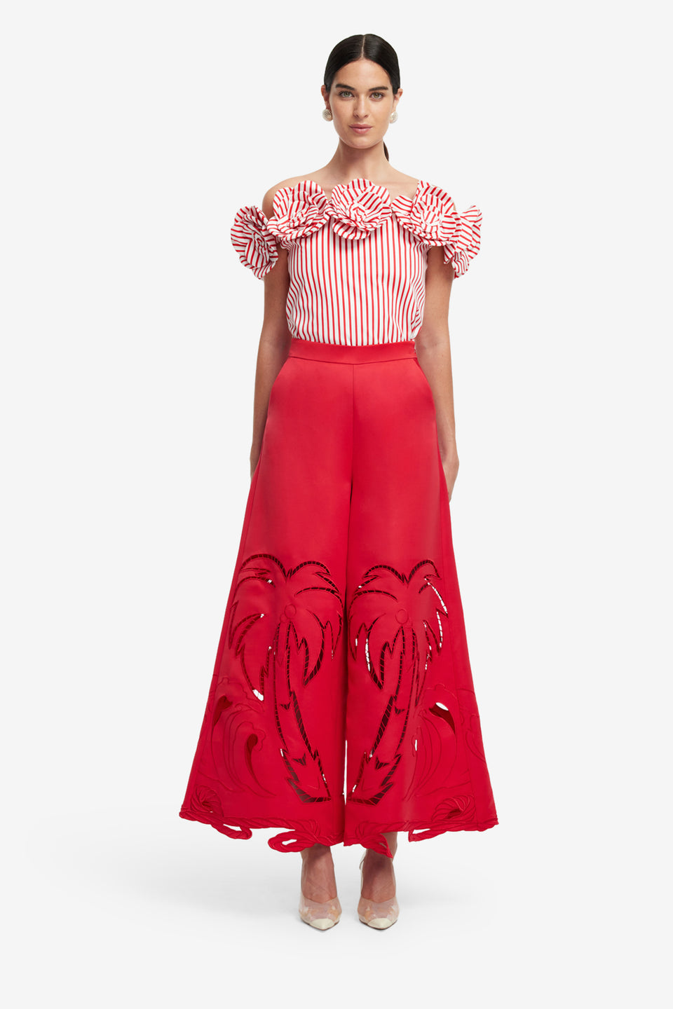 Exclusive LEO LIN Theodora Palm Pants - Scarlet