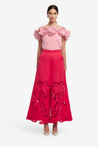 Exclusive LEO LIN Theodora Palm Pants - Scarlet