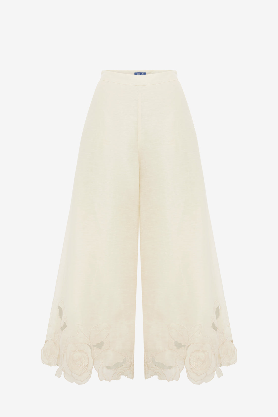 Exclusive LEO LIN Theodora Linen Applique Pants - Vanilla