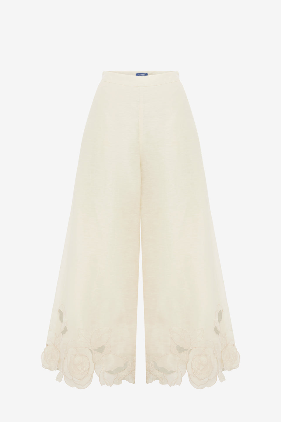 Exclusive LEO LIN Theodora Linen Applique Pants - Vanilla