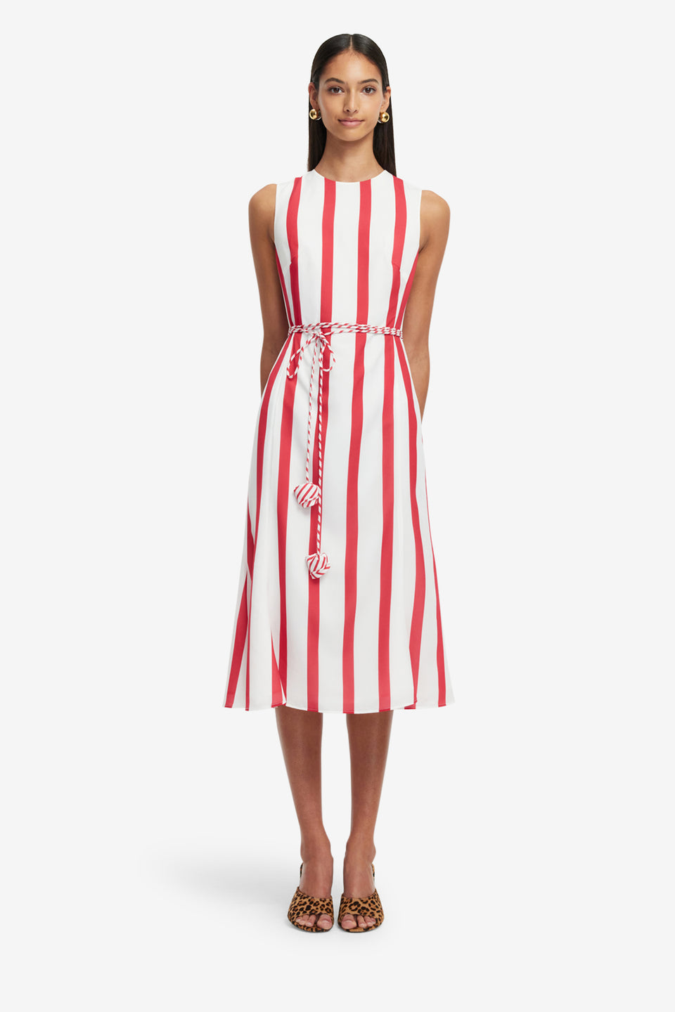 Exclusive LEO LIN Olive Striped Midi Dress - Scarlet