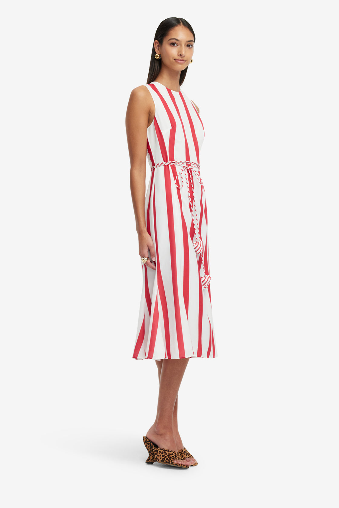 Exclusive LEO LIN Olive Striped Midi Dress - Scarlet