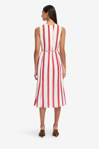 Exclusive LEO LIN Olive Striped Midi Dress - Scarlet